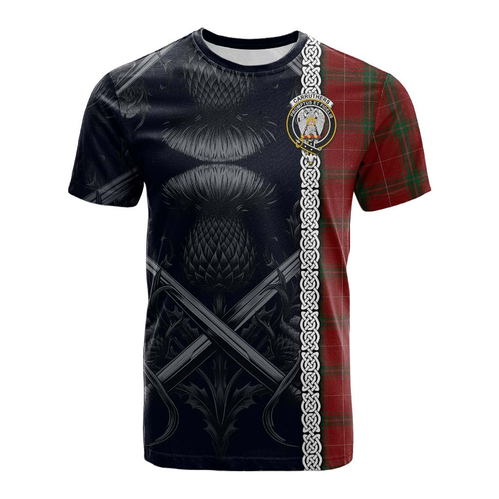 Tartan Vibes Clothing Carruthers Tartan Cotton T-shirt with Family Crest Cross Sword Thistle Celtic Vibes