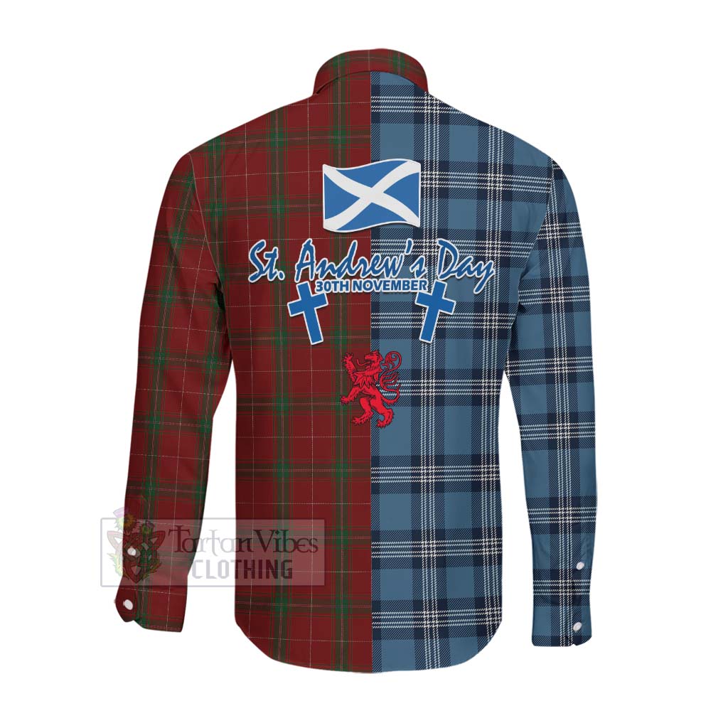 Carruthers Tartan Long Sleeve Button Shirt Happy St. Andrew's Day Half Tartan Style Men's Shirt - Tartan Vibes Clothing