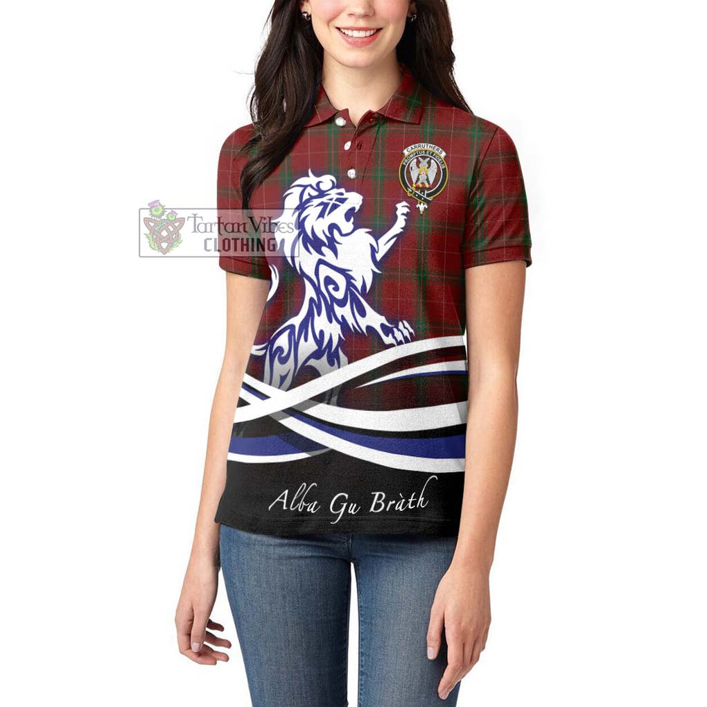 Carruthers Tartan Women's Polo Shirt with Alba Gu Brath Regal Lion Emblem - Tartanvibesclothing Shop