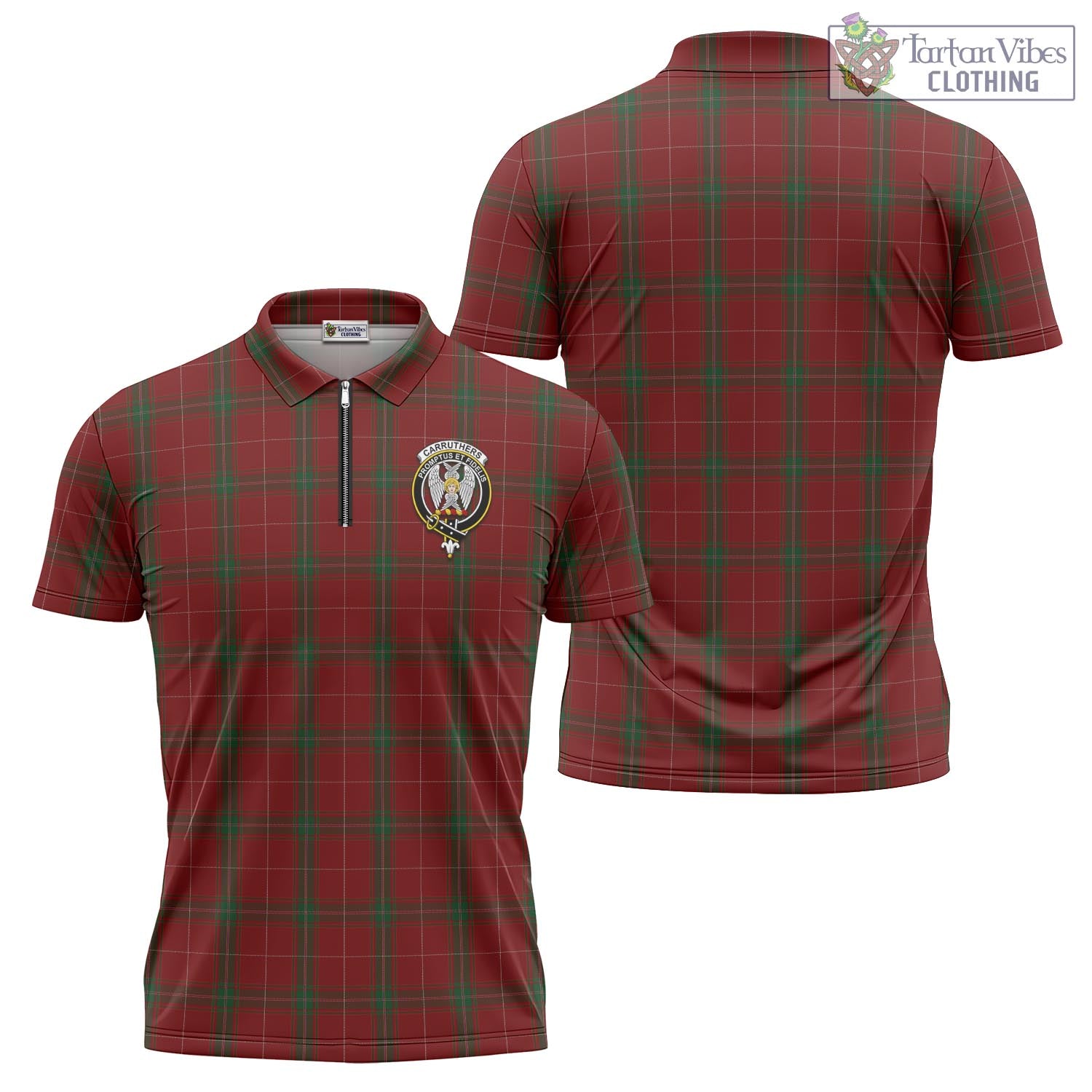 Tartan Vibes Clothing Carruthers Tartan Zipper Polo Shirt with Family Crest