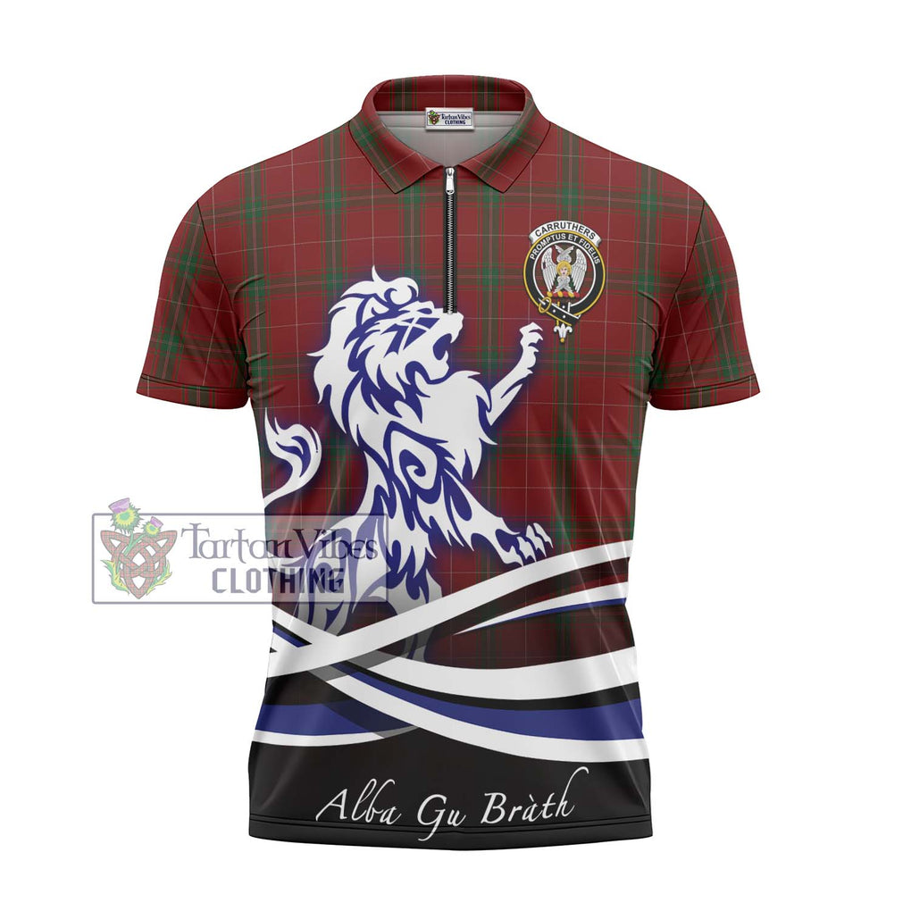 Carruthers Tartan Zipper Polo Shirt with Alba Gu Brath Regal Lion Emblem - Tartanvibesclothing Shop