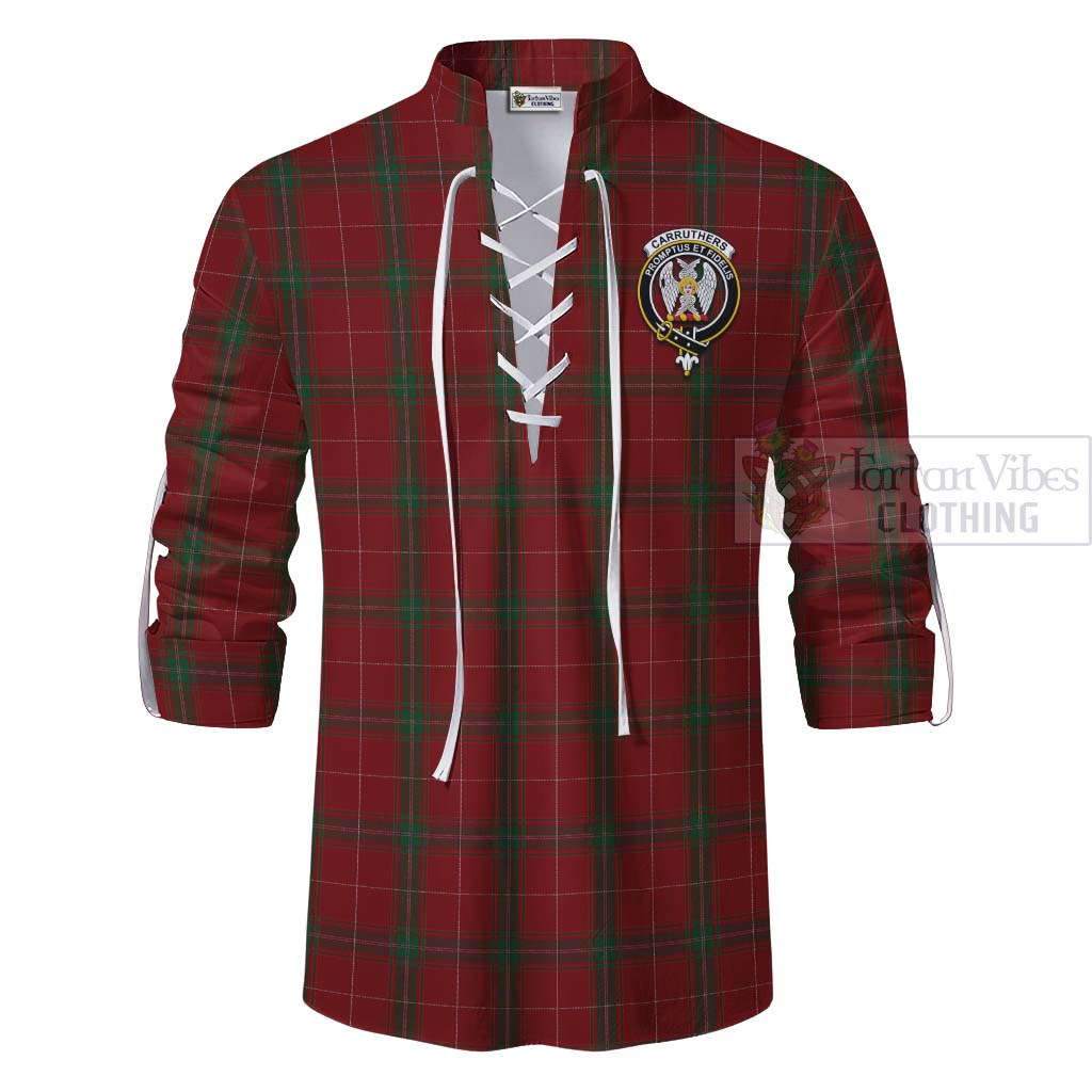 Tartan Vibes Clothing Carruthers Tartan Ghillie Kilt Shirt with Family Crest and Bearded Skull Holding Bottles of Whiskey