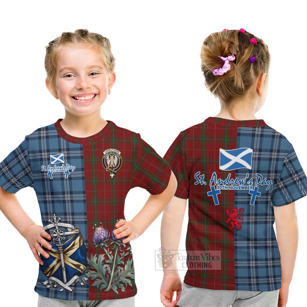 Tartan Vibes Clothing Carruthers Tartan Kid T-Shirt Happy St. Andrew's Day Half Tartan Style