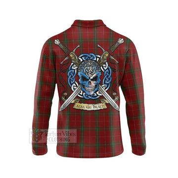 Carruthers Tartan Long Sleeve Polo Shirt with Family Crest Celtic Skull Style