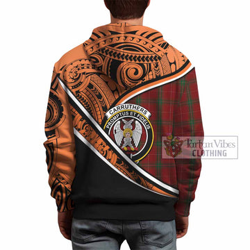 Carruthers Crest Tartan Hoodie with Polynesian Vibes Style - Orange Version