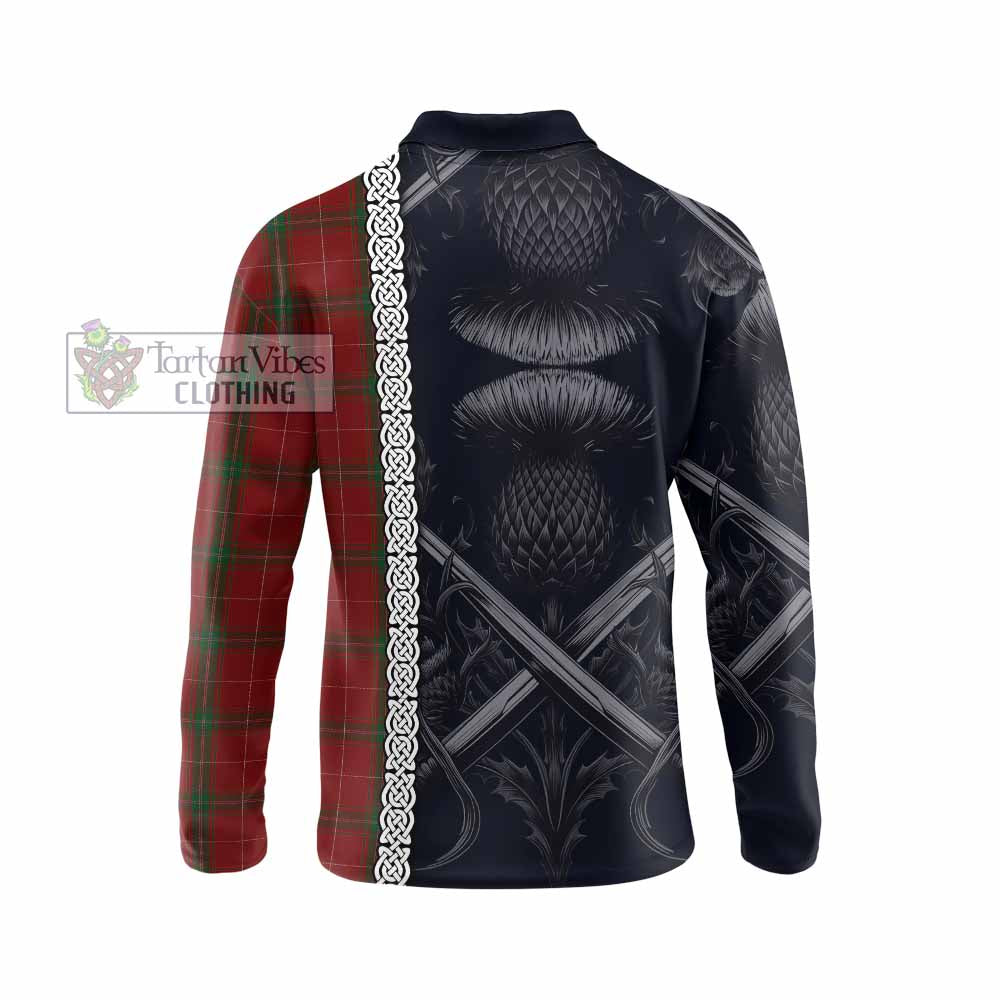 Tartan Vibes Clothing Carruthers Tartan Long Sleeve Polo Shirt with Family Crest Cross Sword Thistle Celtic Vibes