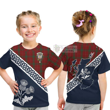 Carruthers Tartan Kid T-Shirt Featuring Thistle and Scotland Map