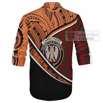 Carruthers Crest Tartan Ghillie Kilt Shirt with Polynesian Vibes Style - Orange Version