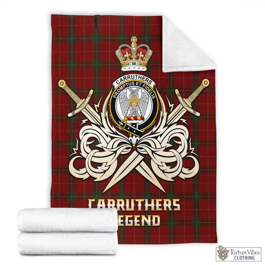 Tartan Vibes Clothing Carruthers Tartan Blanket with Clan Crest and the Golden Sword of Courageous Legacy