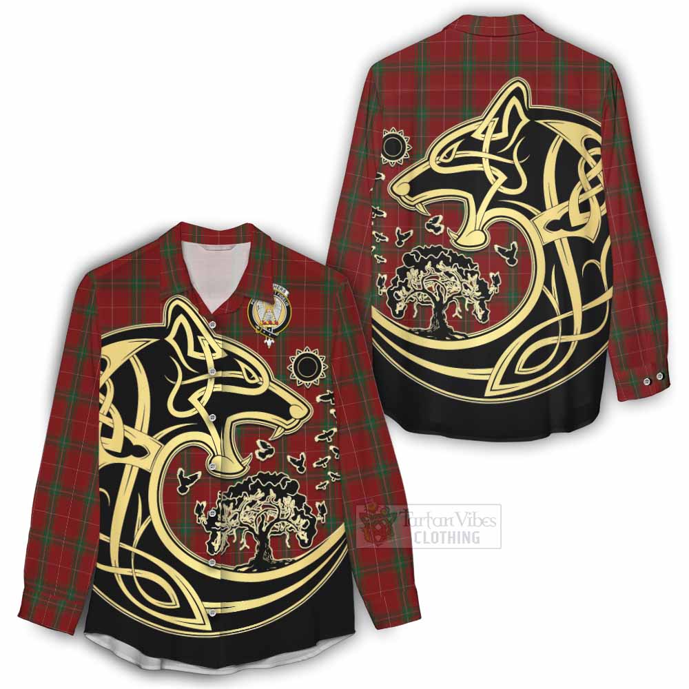 Tartan Vibes Clothing Carruthers Tartan Women's Casual Shirt with Family Crest Celtic Wolf Style