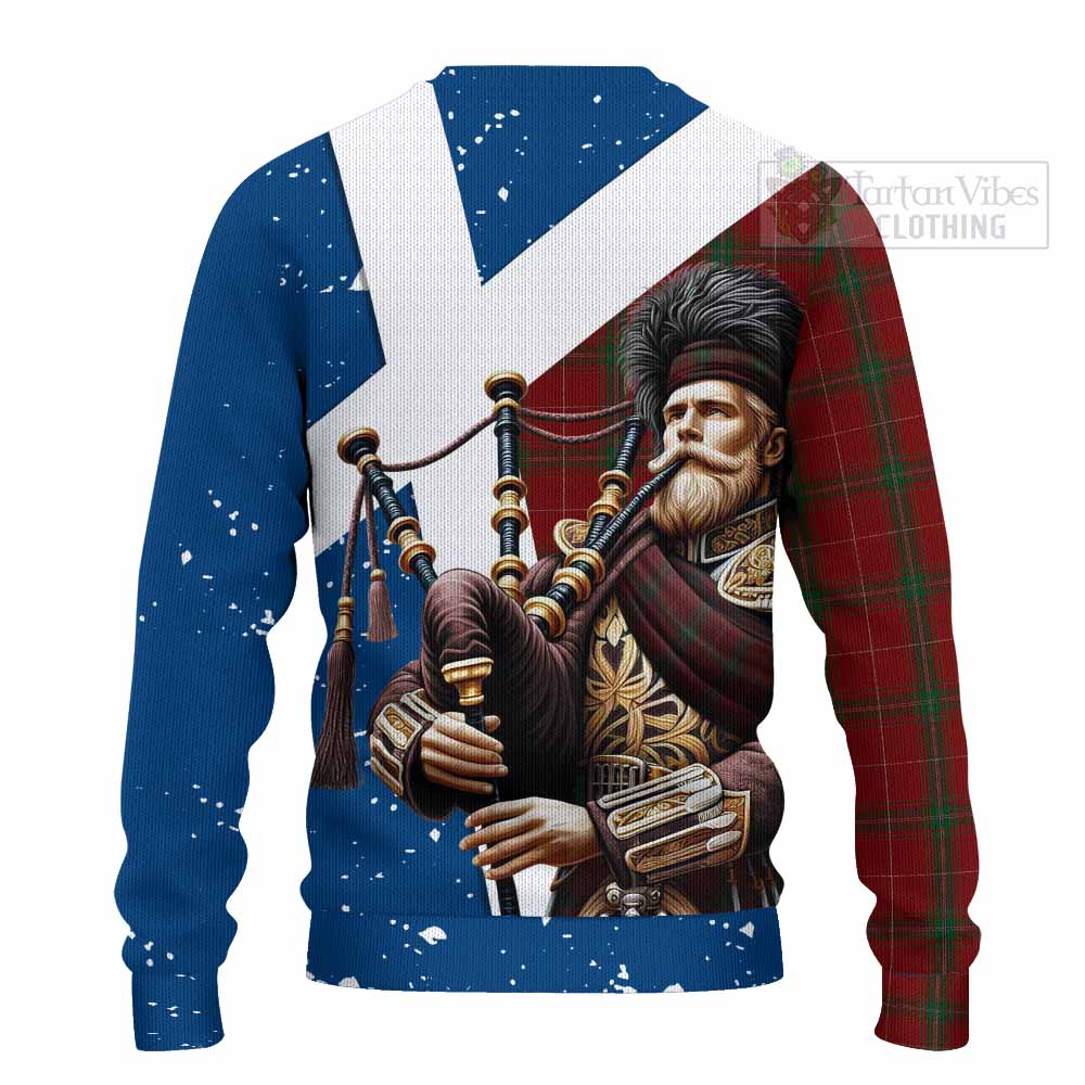 Tartan Vibes Clothing Carruthers Tartan Knitted Sweater with Family Crest Scottish Bagpiper Vibes