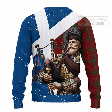 Carruthers Tartan Knitted Sweater with Family Crest Scottish Bagpiper Vibes