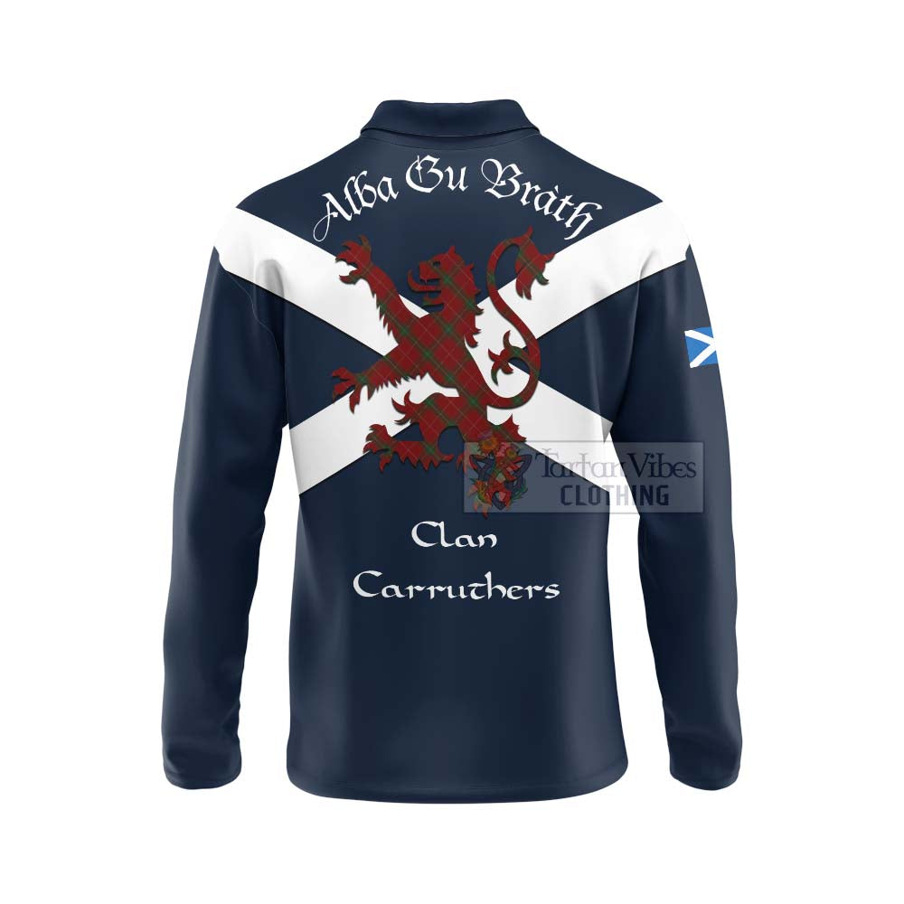 Tartan Vibes Clothing Carruthers Tartan Lion Rampant Long Sleeve Polo Shirt – Proudly Display Your Heritage with Alba Gu Brath and Clan Name