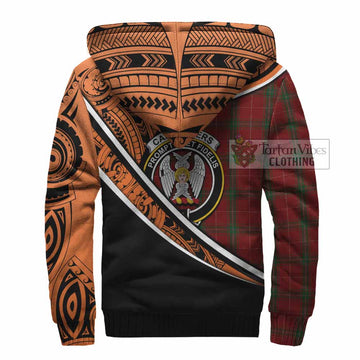 Carruthers Crest Tartan Sherpa Hoodie with Polynesian Vibes Style - Orange Version