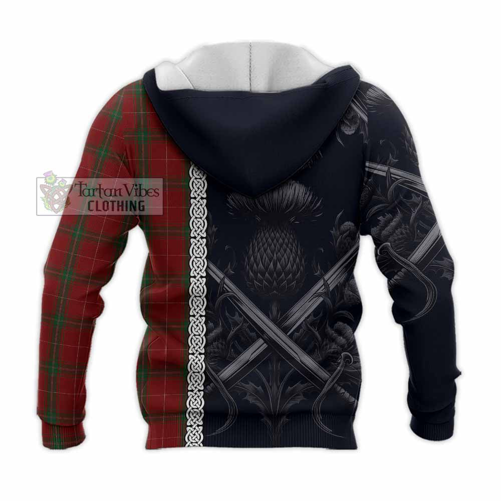 Tartan Vibes Clothing Carruthers Tartan Knitted Hoodie with Family Crest Cross Sword Thistle Celtic Vibes