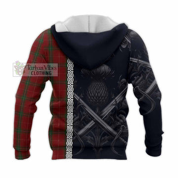 Carruthers Tartan Knitted Hoodie with Family Crest Cross Sword Thistle Celtic Vibes