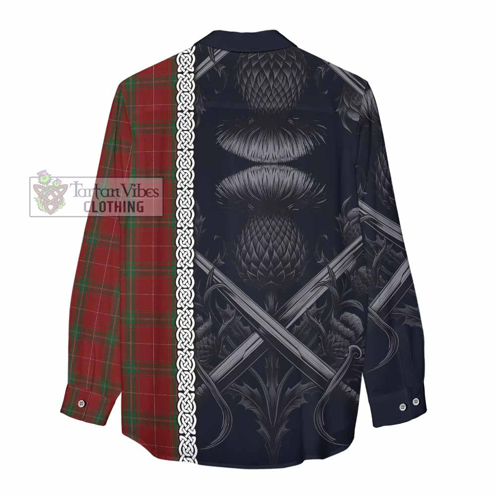 Tartan Vibes Clothing Carruthers Tartan Women's Casual Shirt with Family Crest Cross Sword Thistle Celtic Vibes