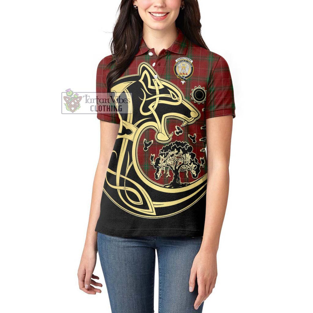 Carruthers Tartan Women's Polo Shirt with Family Crest Celtic Wolf Style - Tartanvibesclothing Shop