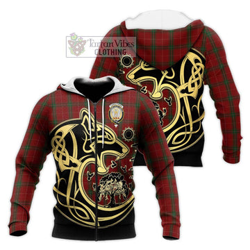 Carruthers Tartan Knitted Hoodie with Family Crest Celtic Wolf Style