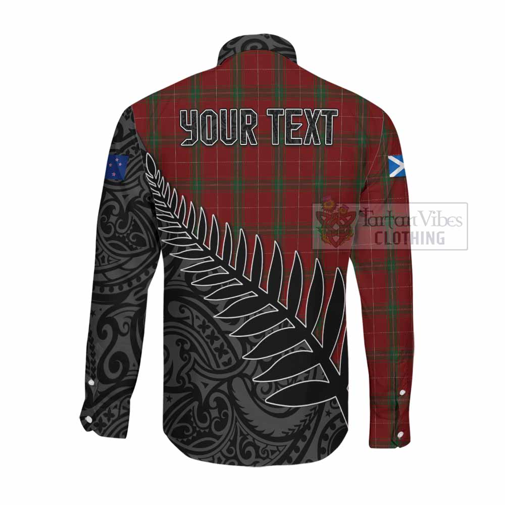 Tartan Vibes Clothing Carruthers Crest Tartan Long Sleeve Button Shirt with New Zealand Silver Fern Half Style