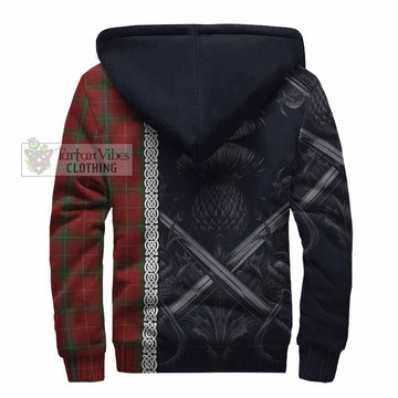 Carruthers Tartan Sherpa Hoodie with Family Crest Cross Sword Thistle Celtic Vibes