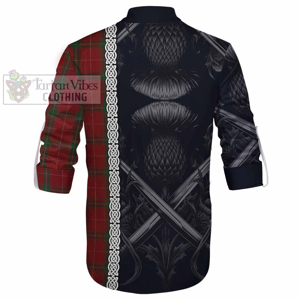 Tartan Vibes Clothing Carruthers Tartan Ghillie Kilt Shirt with Family Crest Cross Sword Thistle Celtic Vibes