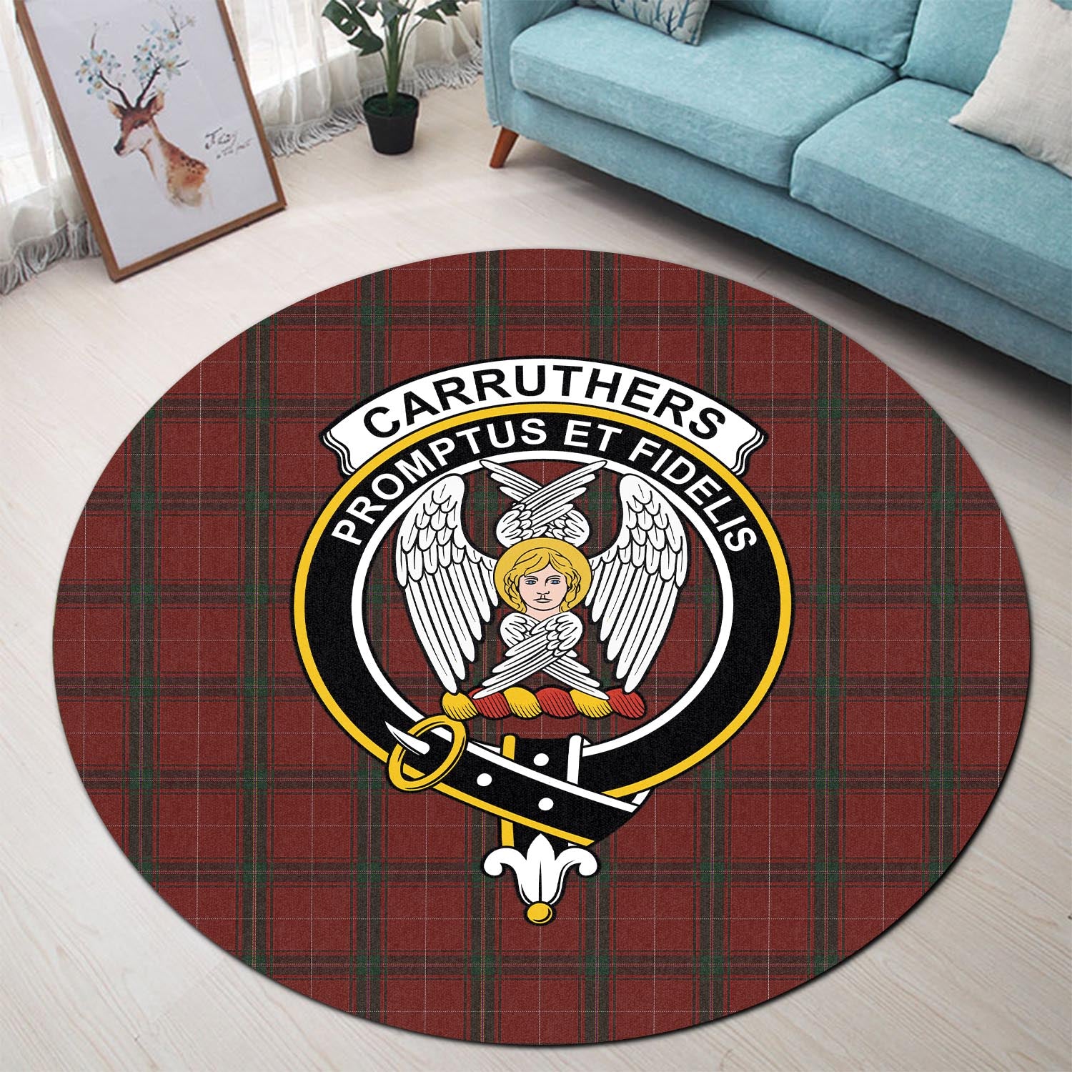 Carruthers Tartan Round Rug with Family Crest - Tartanvibesclothing