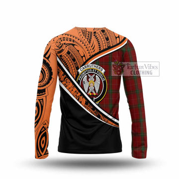 Carruthers Crest Tartan Long Sleeve T-Shirt with Polynesian Vibes Style - Orange Version