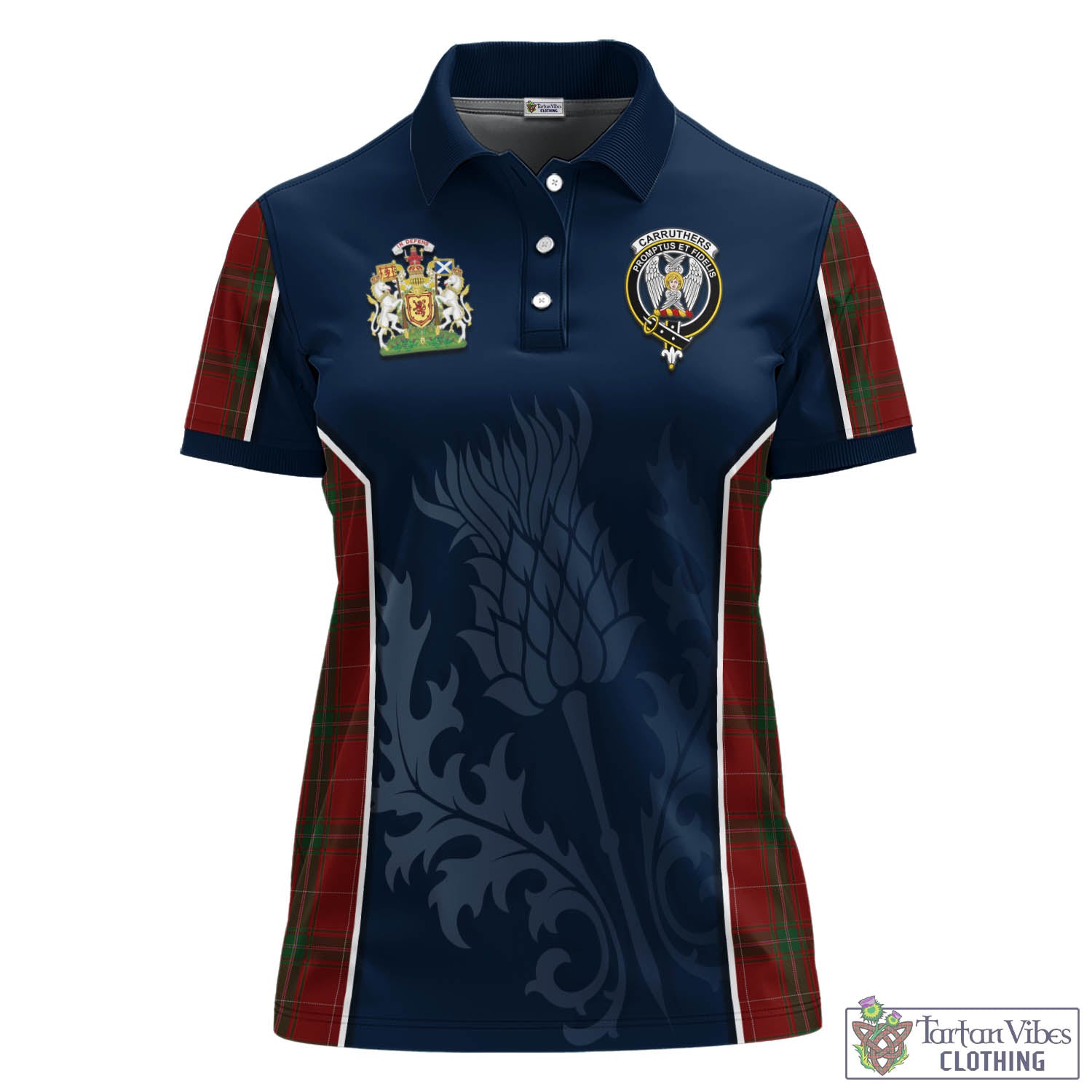 Tartan Vibes Clothing Carruthers Tartan Women's Polo Shirt with Family Crest and Scottish Thistle Vibes Sport Style