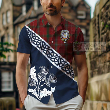 Carruthers Tartan Short Sleeve Button Shirt Featuring Thistle and Scotland Map