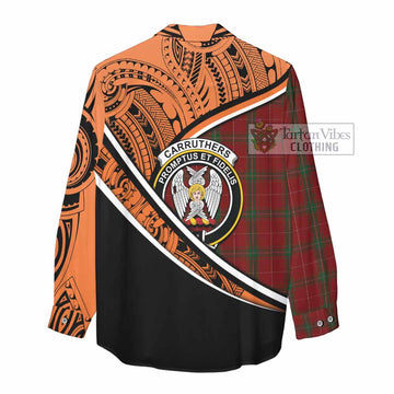 Carruthers Crest Tartan Women's Casual Shirt with Polynesian Vibes Style - Orange Version