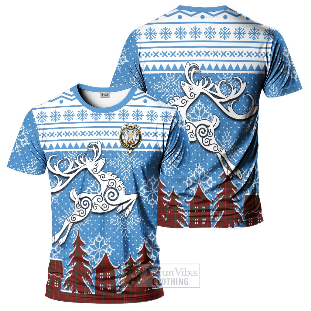 Carruthers Clan Christmas T-Shirt Celtic Reindeer Style - Tartan Vibes Clothing
