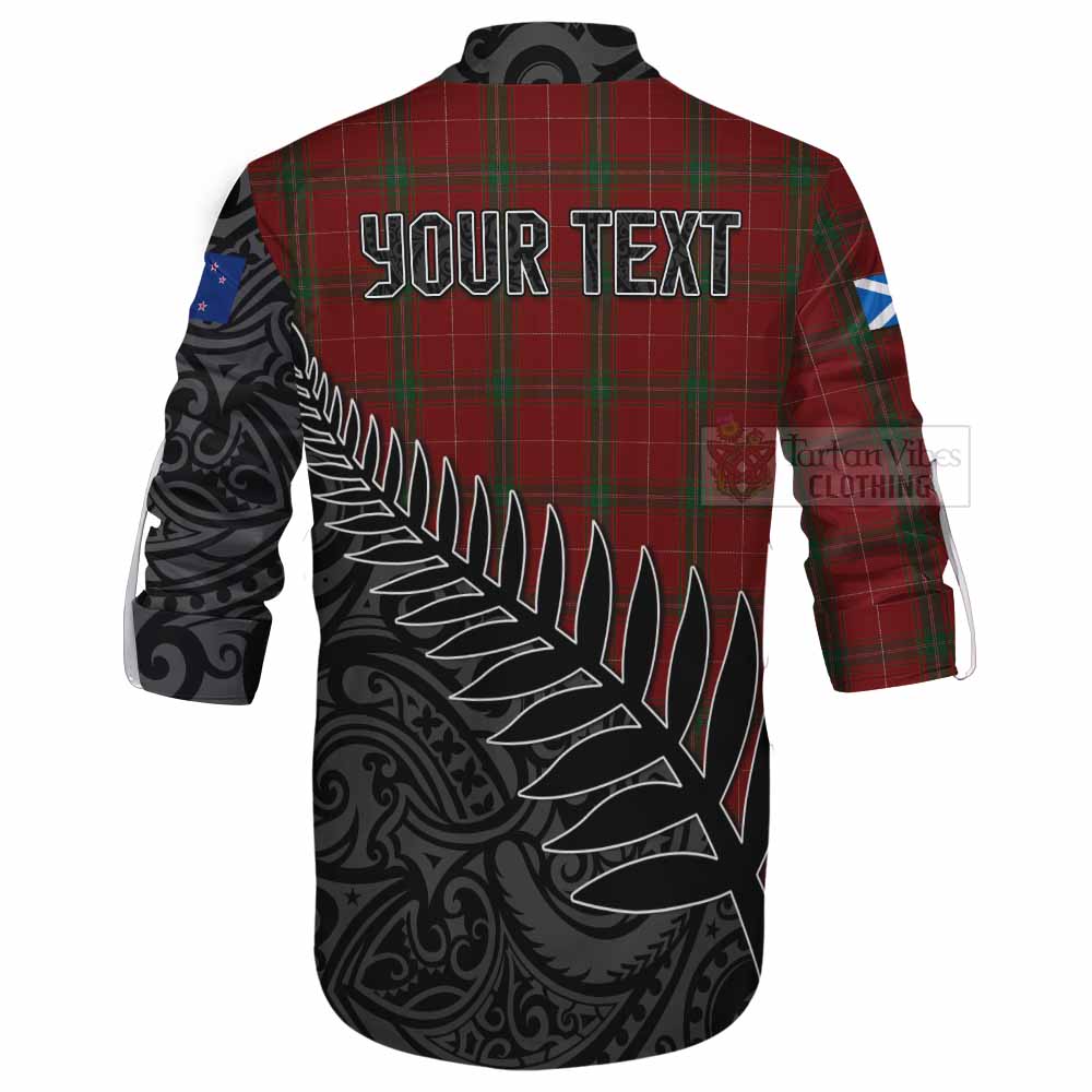 Tartan Vibes Clothing Carruthers Crest Tartan Ghillie Kilt Shirt with New Zealand Silver Fern Half Style