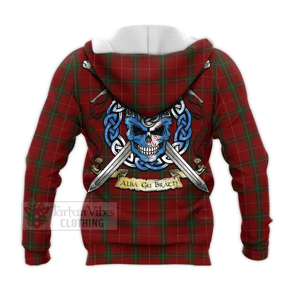 Tartan Vibes Clothing Carruthers Tartan Knitted Hoodie with Family Crest Celtic Skull Style