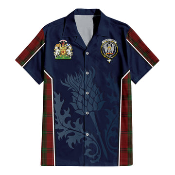 Carruthers Tartan Short Sleeve Button Up Shirt with Family Crest and Scottish Thistle Vibes Sport Style