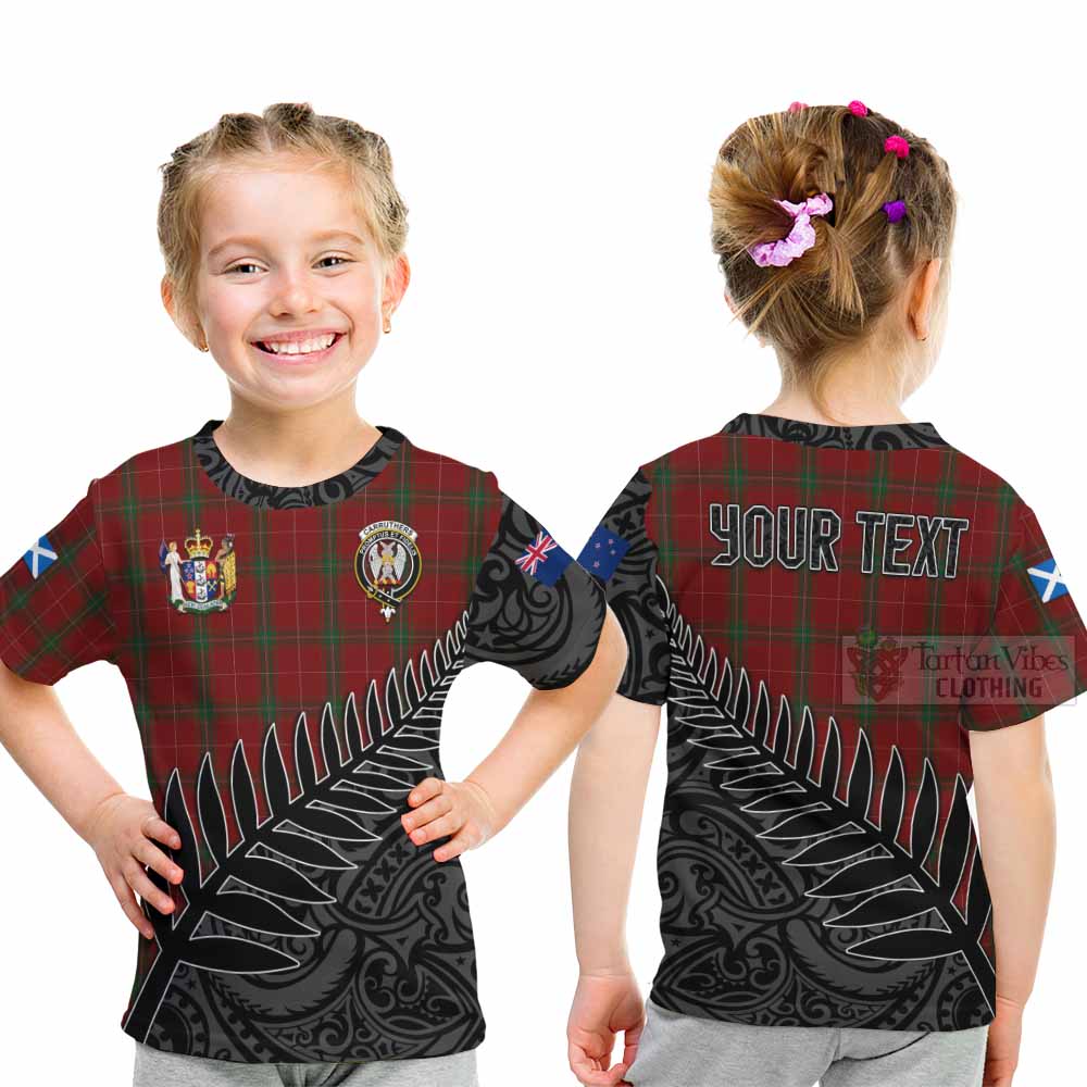 Tartan Vibes Clothing Carruthers Crest Tartan Kid T-Shirt with New Zealand Silver Fern Half Style