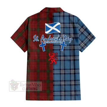 Carruthers Tartan Short Sleeve Button Shirt Happy St. Andrew's Day Half Tartan Style