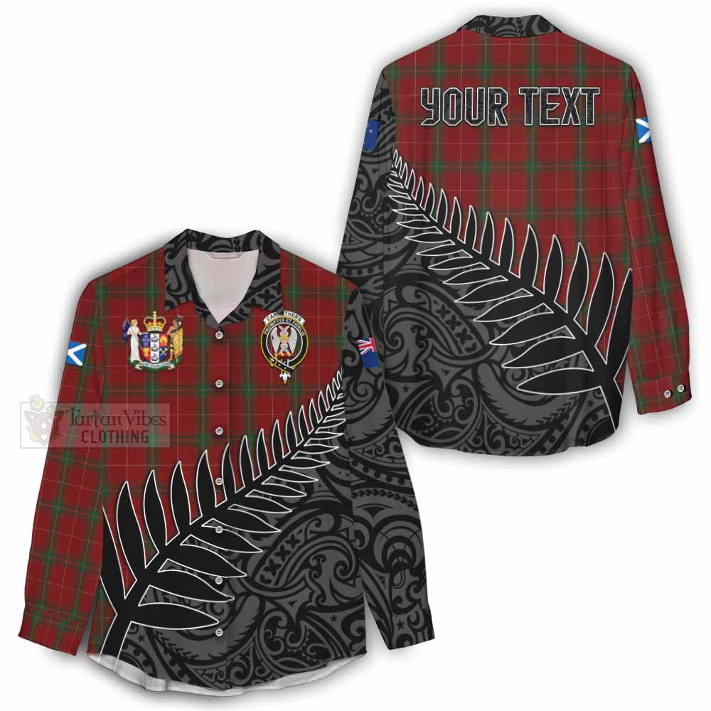 Tartan Vibes Clothing Carruthers Crest Tartan Women's Casual Shirt with New Zealand Silver Fern Half Style