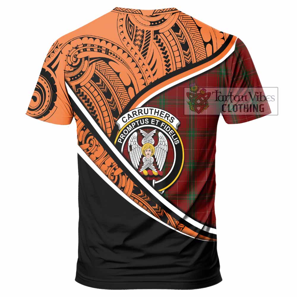 Tartan Vibes Clothing Carruthers Crest Tartan T-Shirt with Maori Tattoo Style - Orange Version