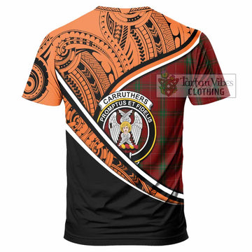 Carruthers Crest Tartan T-Shirt with Polynesian Vibes Style - Orange Version