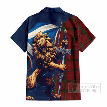 Carruthers Tartan Family Crest Short Sleeve Button Shirt with Scottish Majestic Lion