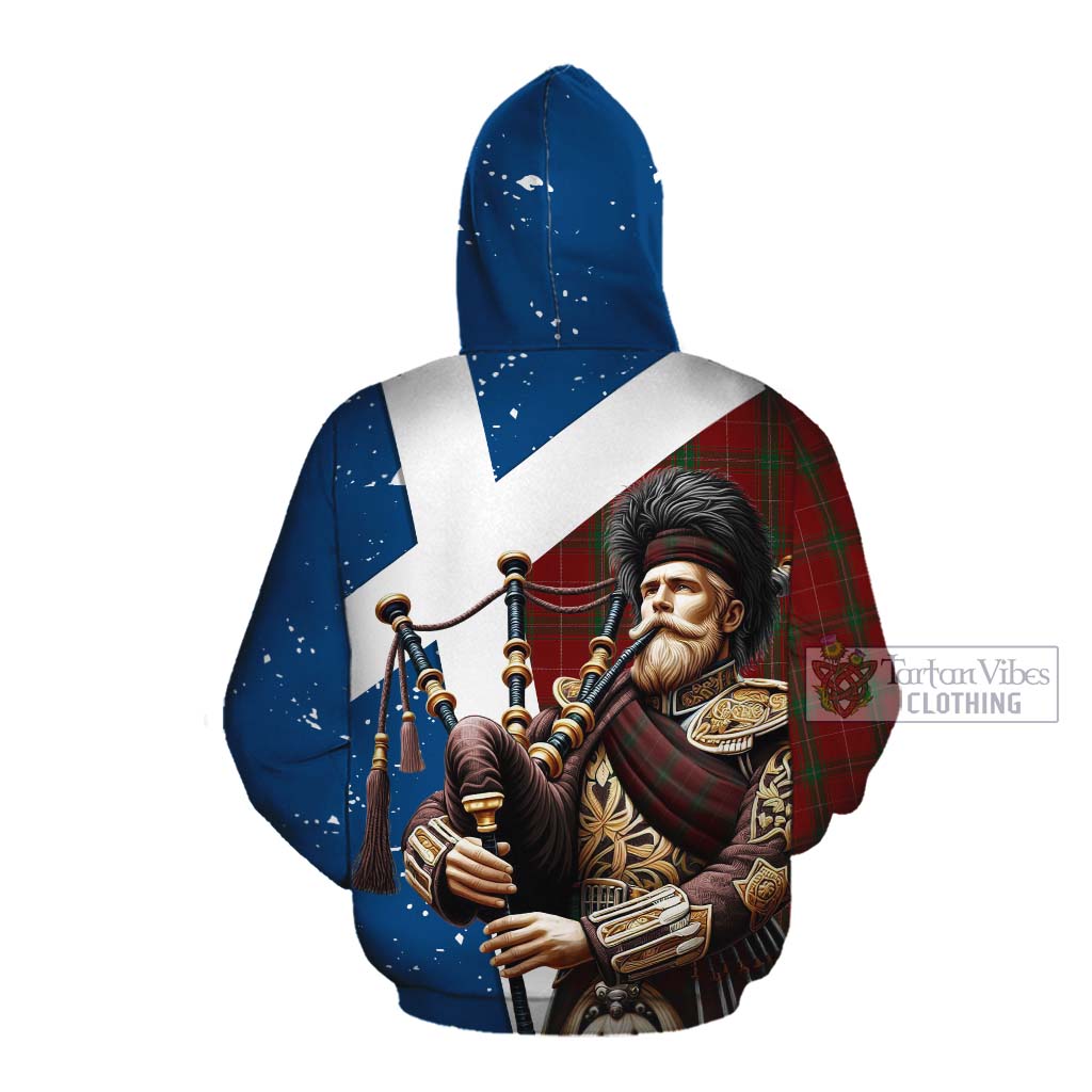 Tartan Vibes Clothing Carruthers Tartan Cotton Hoodie with Family Crest Scottish Bagpiper Vibes