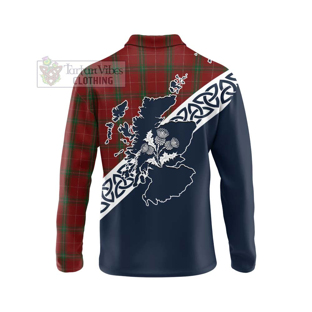 Tartan Vibes Clothing Carruthers Tartan Long Sleeve Polo Shirt Featuring Thistle and Scotland Map