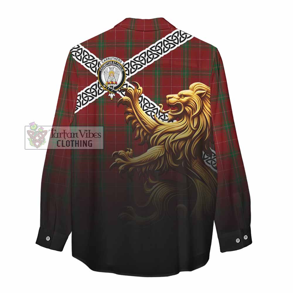 Carruthers Crest Tartan Women's Casual Shirt with Golden Lion Emblem Celtic Style - Tartan Vibes Clothing