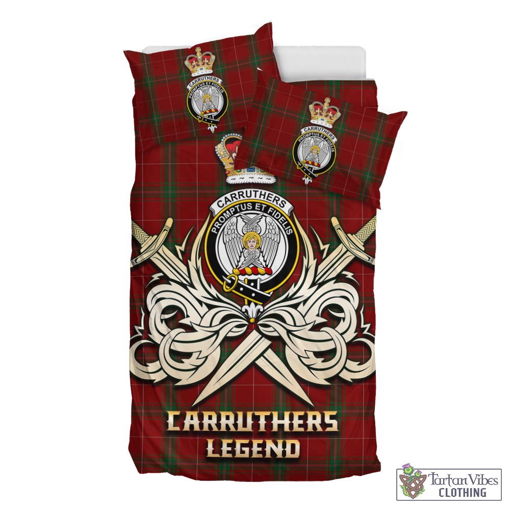 Tartan Vibes Clothing Carruthers Tartan Bedding Set with Clan Crest and the Golden Sword of Courageous Legacy