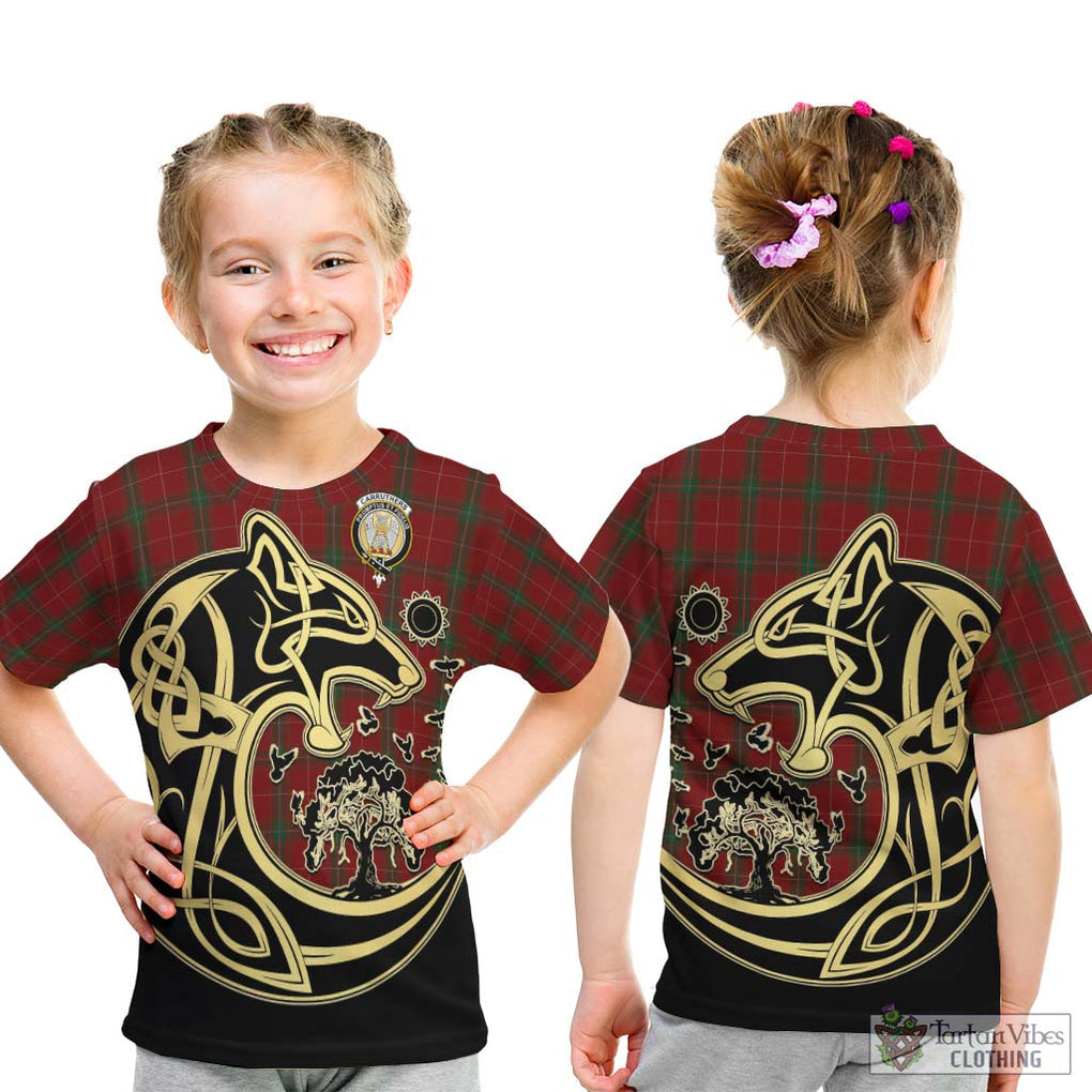 Carruthers Tartan Kid T-Shirt with Family Crest Celtic Wolf Style - Tartan Vibes Clothing