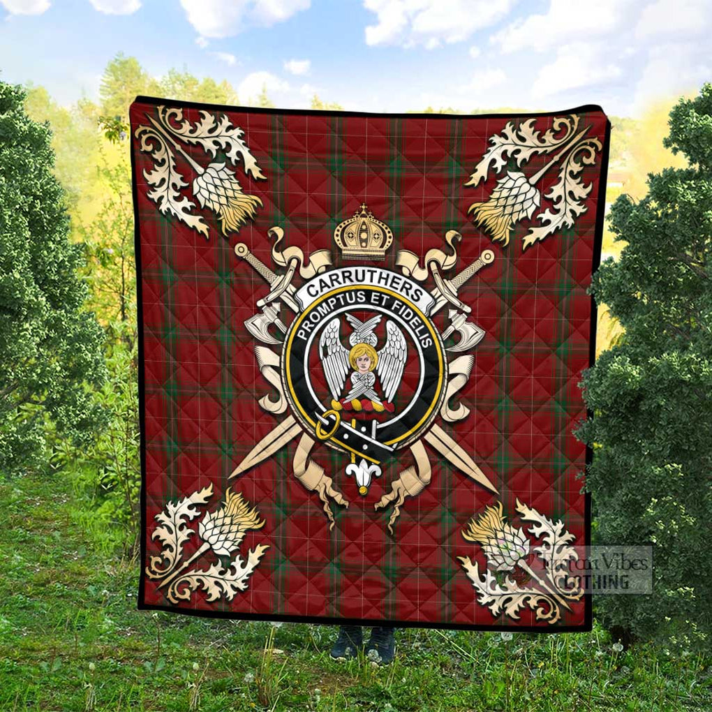 Tartan Vibes Clothing Carruthers Tartan Quilt with Family Crest and Scottish Golden Courage Shield