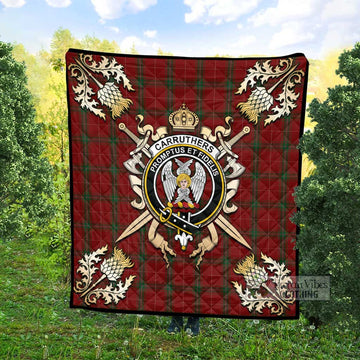 Carruthers Tartan Quilt with Family Crest and Scottish Golden Courage Shield