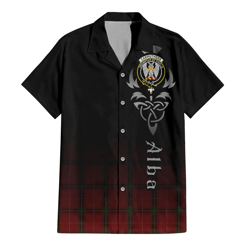 Tartan Vibes Clothing Carruthers Tartan Short Sleeve Button Up Featuring Alba Gu Brath Family Crest Celtic Inspired