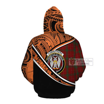 Carruthers Crest Tartan Cotton Hoodie with Polynesian Vibes Style - Orange Version